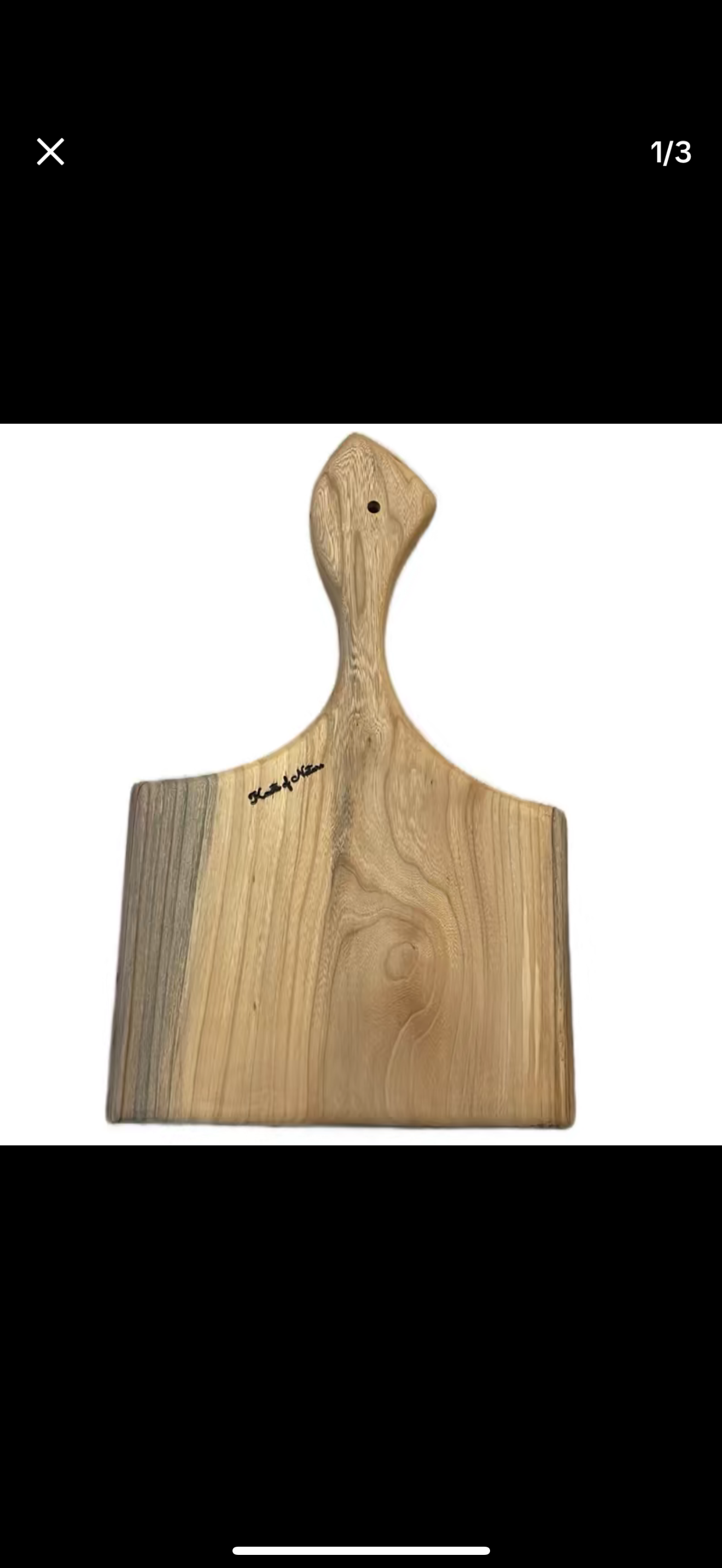 Elm wood cutting board with signature handle 20”Lx13”W