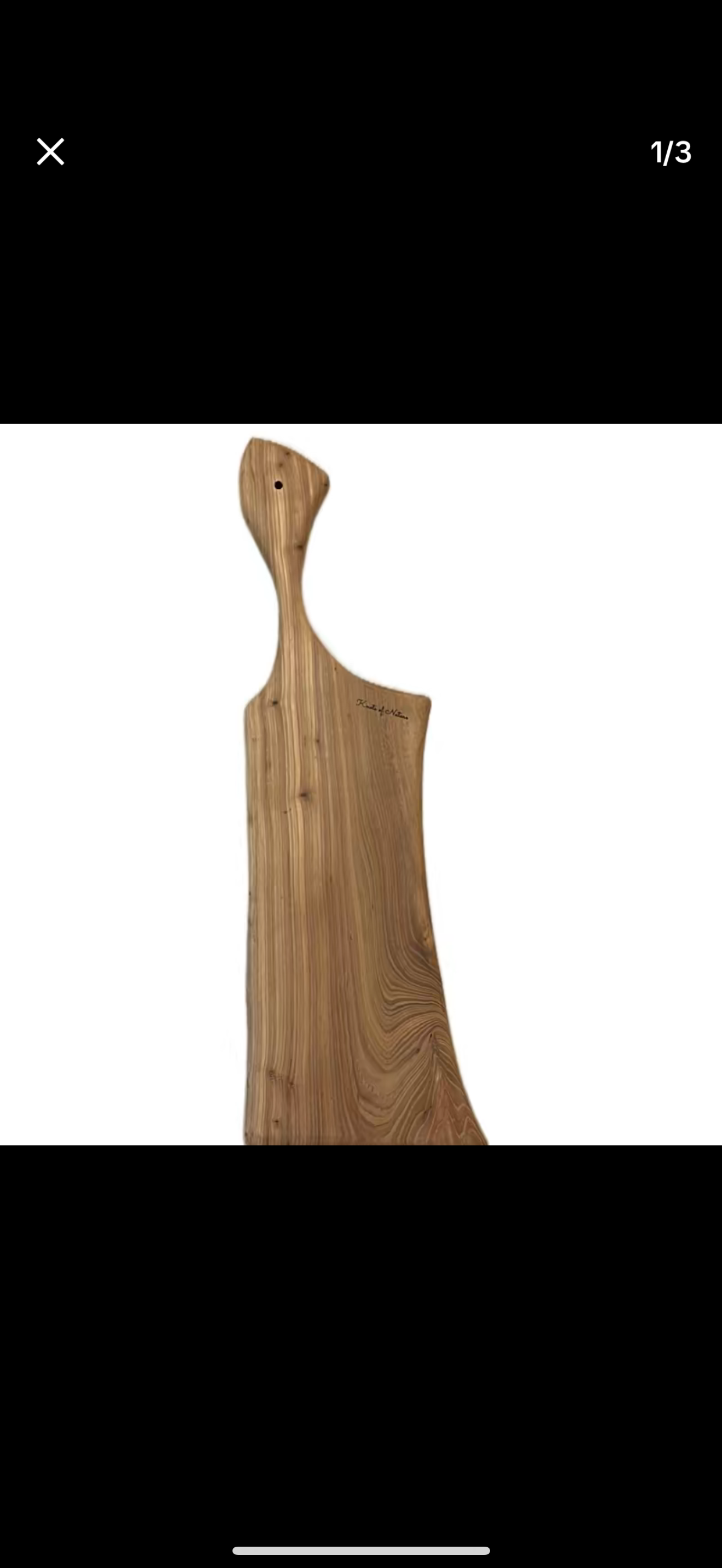 Elm wood cutting board with our signature handle 30”Lx9.75”W