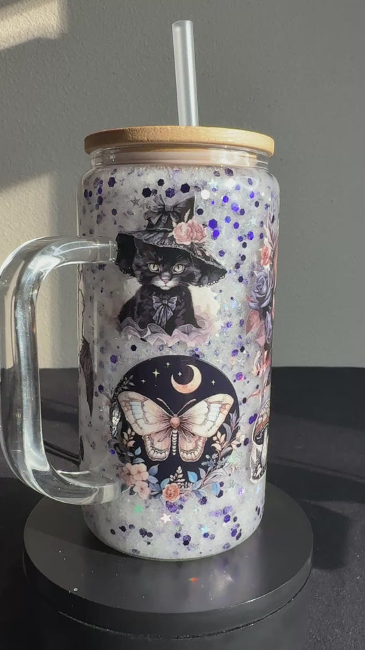 16oz Glass Tumbler With Goth/Halloween Theme
