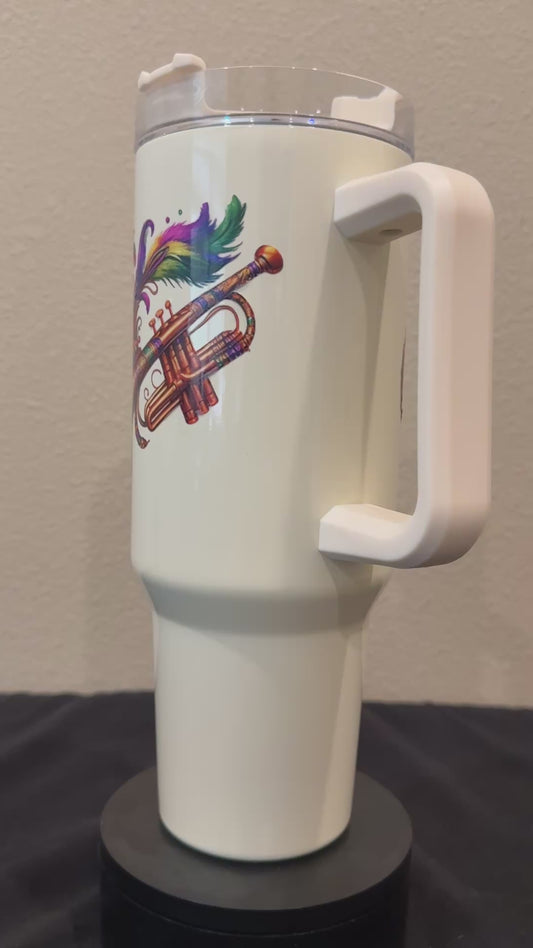 40oz Stainless Steel Mardi Gras themed tumbler