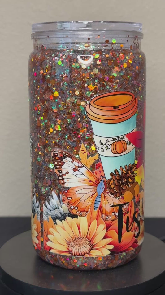 16oz Premade acrylic glitter tumbler, fall theme